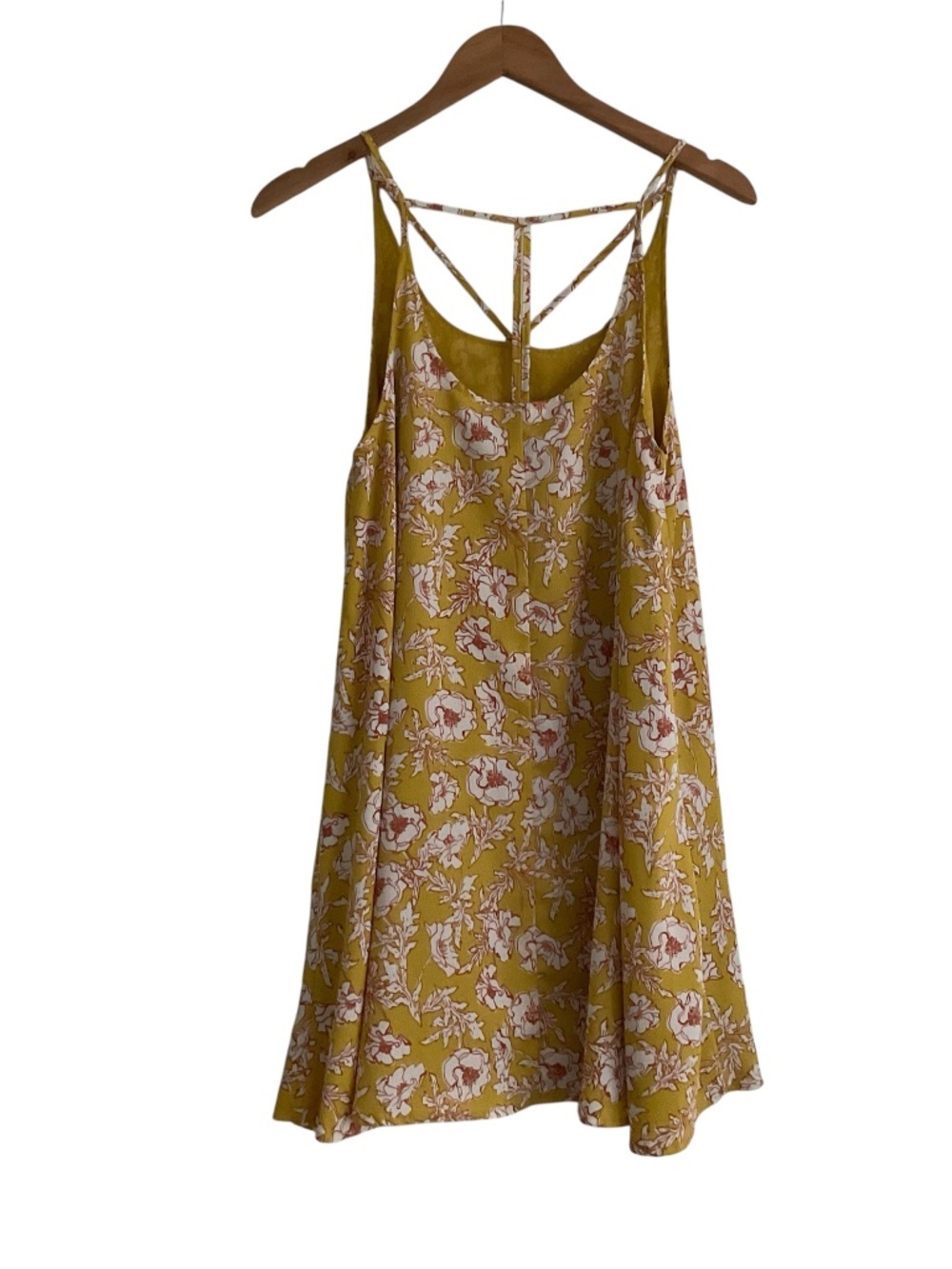 BP. Floral Mini Sun Dress Sz S Mustard Yellow Strappy Relaxed Flowy Festival